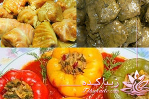 دلمه، برگ، مو، فلفل، گوجه، بادمجان، کلم