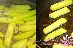 مراحل، آموزش، سیب زمینی، گوچه فرنگی، سرخ کرده، پوست کنده