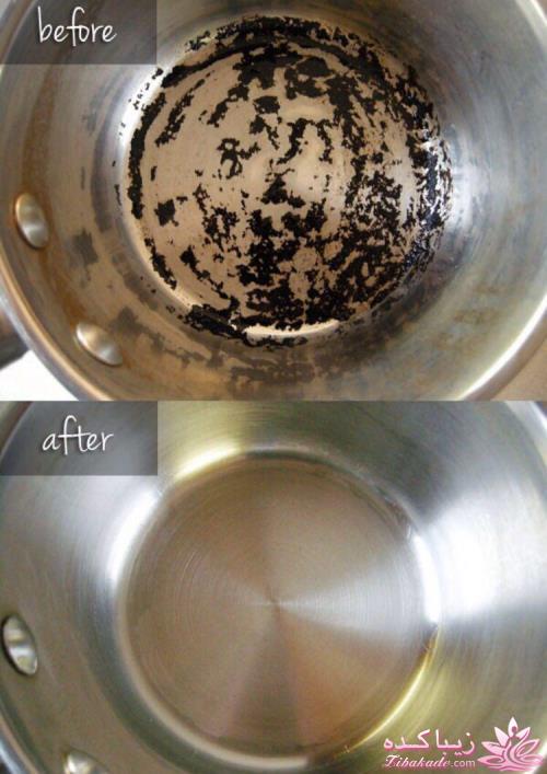 تمیز کردن قابلمه ی سوخته 