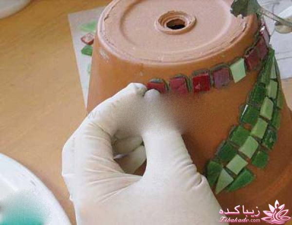 درست کردن گلدان با کاشی های شکسته