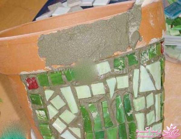 درست کردن گلدان با کاشی های شکسته