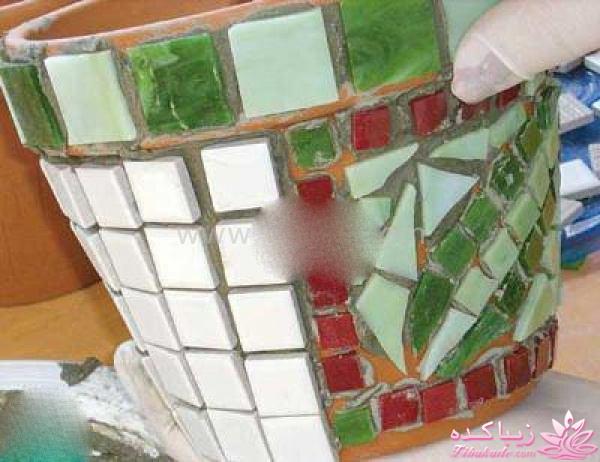 درست کردن گلدان با کاشی های شکسته